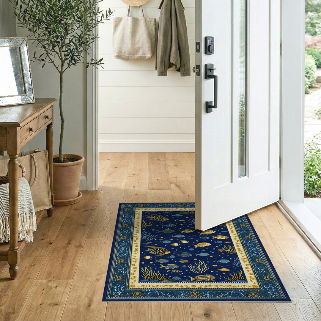 Blue Ocean Fish Coral Area Rug