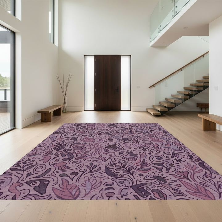 Whimsical Mauve Floral Swirls Rug