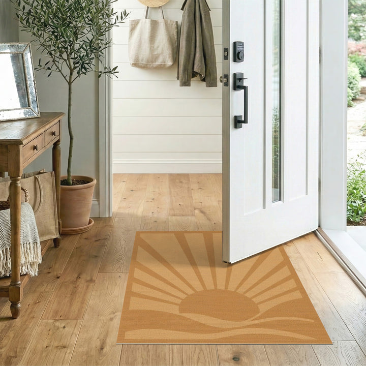 Sunburst Waves Brown Washable Area Rug