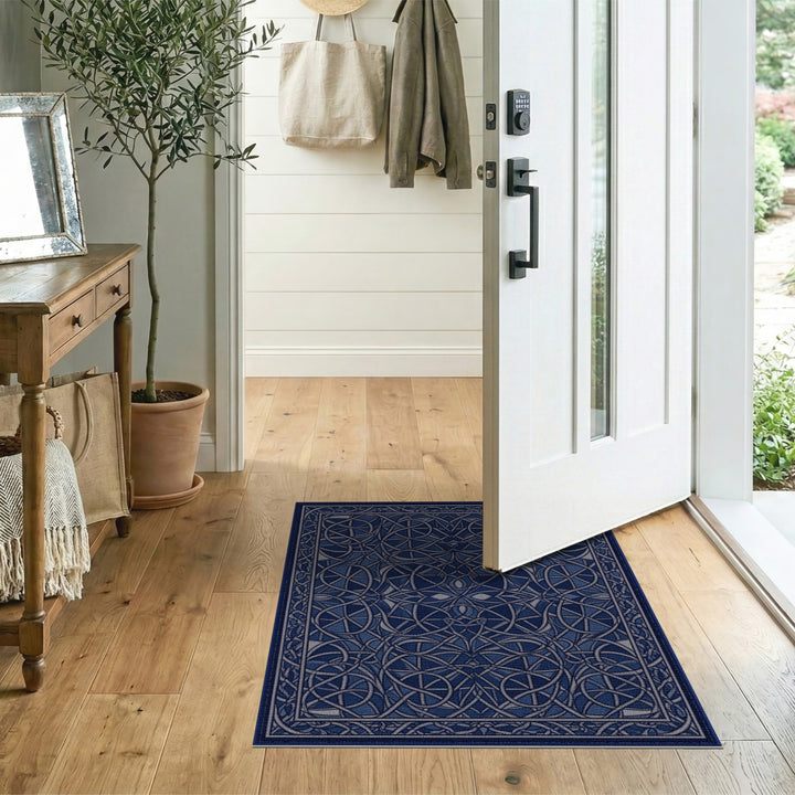Blue and Teal Circle Blue Geometric Circle Area Rug