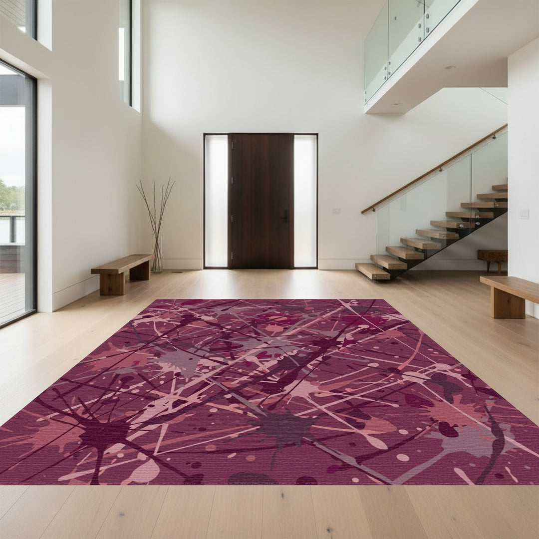 Burgundy Splatter Abstract Paint Rug