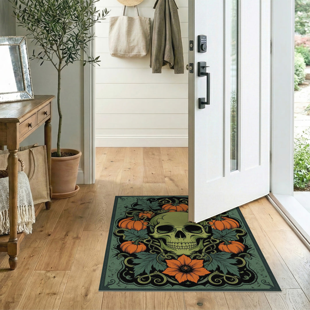 Green Skull Pumpkin Vintage Area Rug