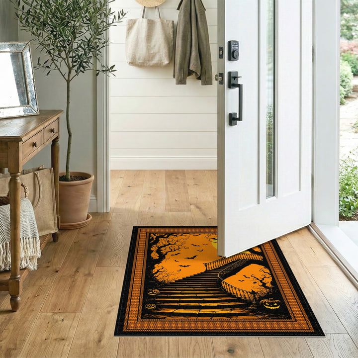 Orange Halloween Staircase Washable Area Rug