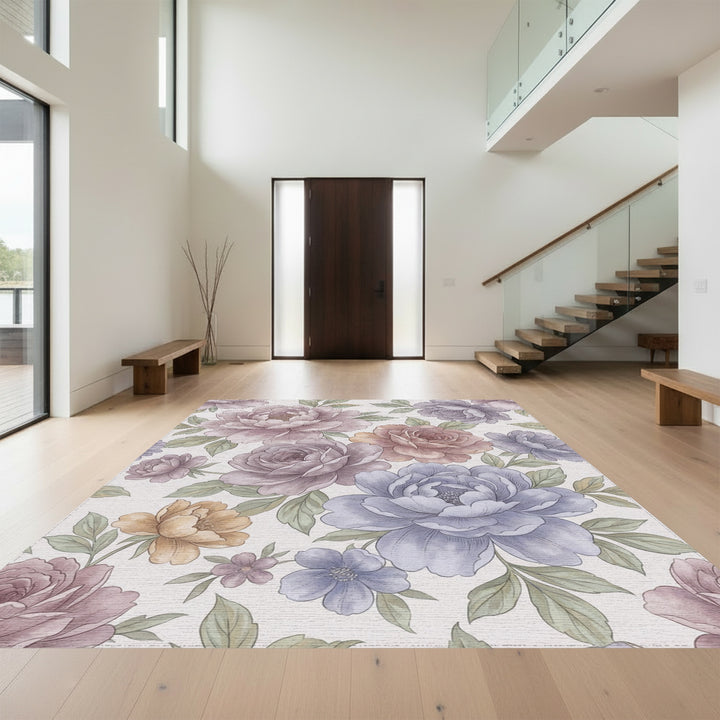 Vintage Floral Garden Peony Bloom Rug