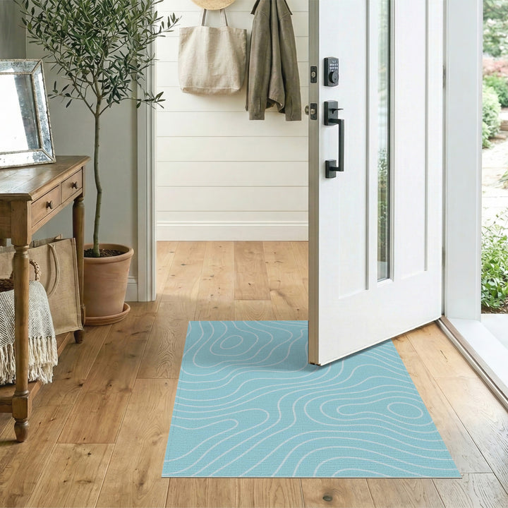 Blue Contour Wave Abstract Area Rug
