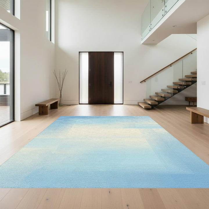 Soft Sky Blue Geometric Overlay Rug