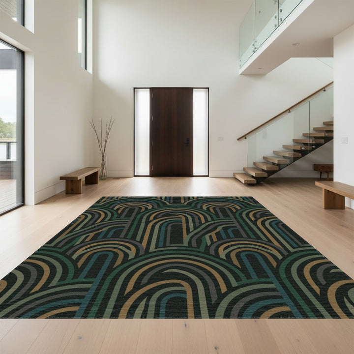Earthy Green Rainbow Arc Rug