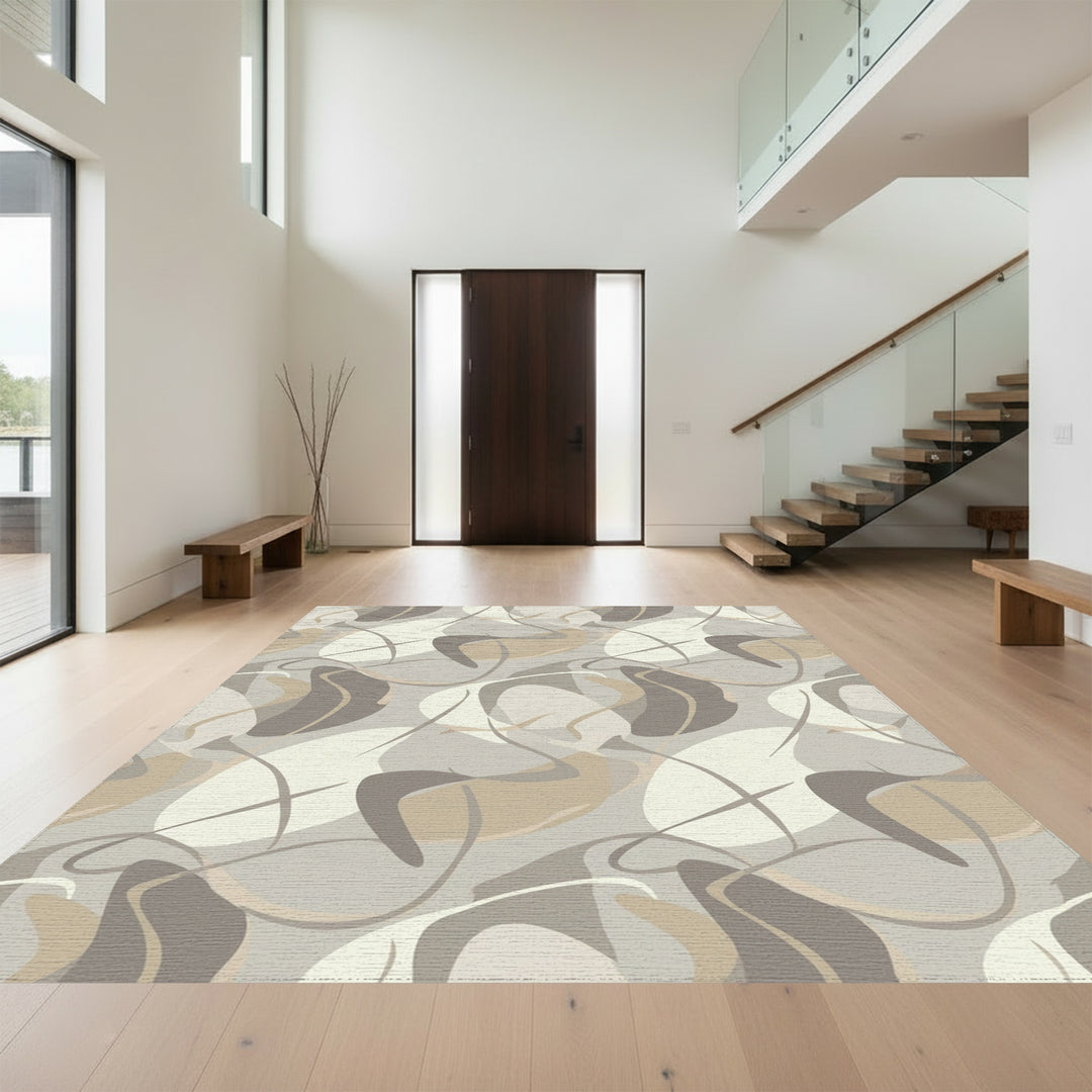 Neutral Abstract Flowing Sinuous Forms Rug