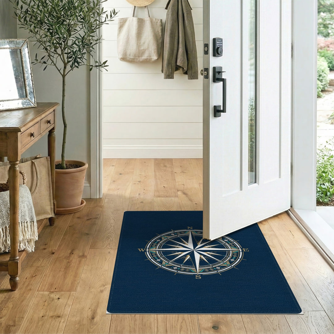 Blue and Teal Navy Compass Rose Area Rug