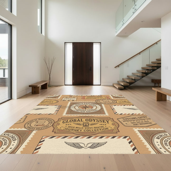 Global Odyssey Vintage Travel Stamp Rug