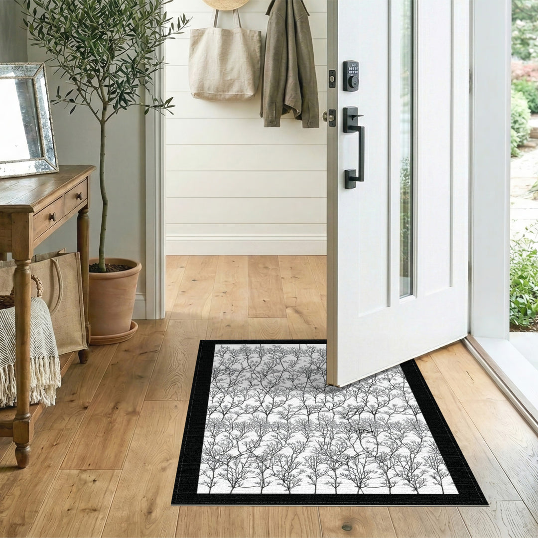 Black White Abstract Branch Area Rug
