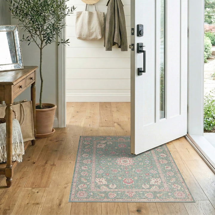 Teal Floral Vintage Area Rug