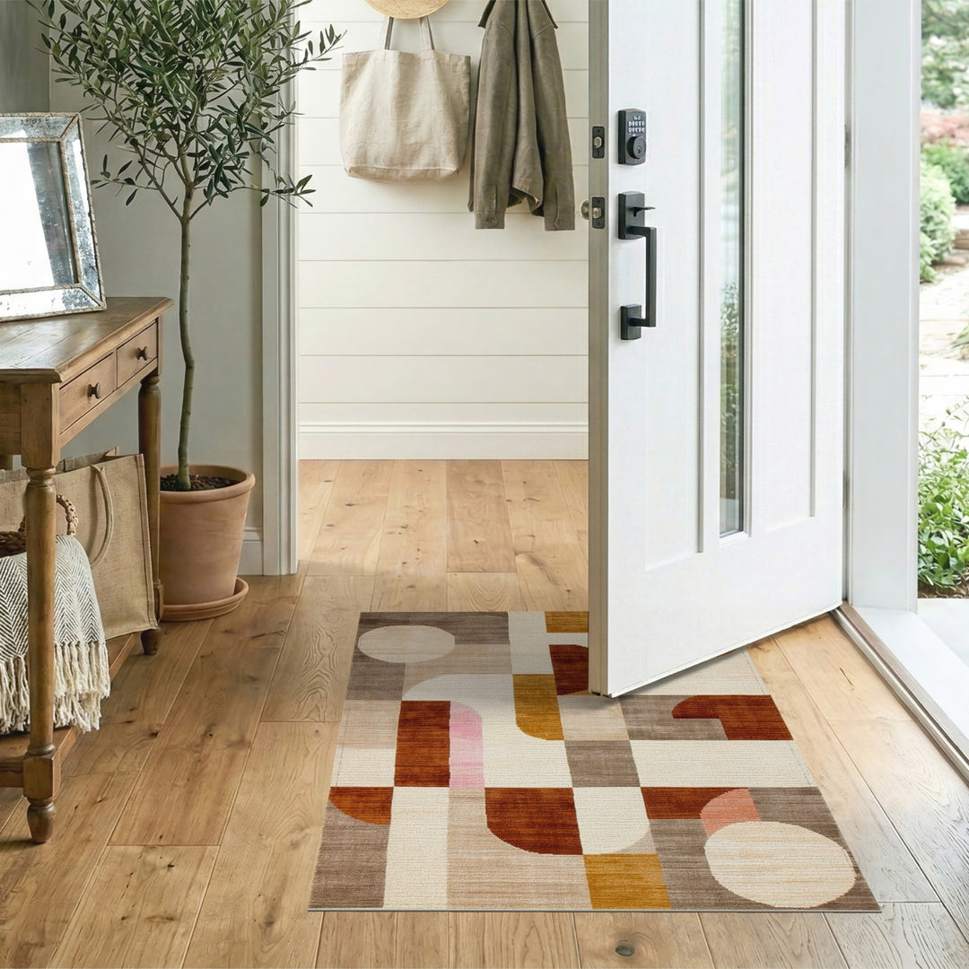 Brown and Tan Abstract Geometric Brown and Tan Area Rug