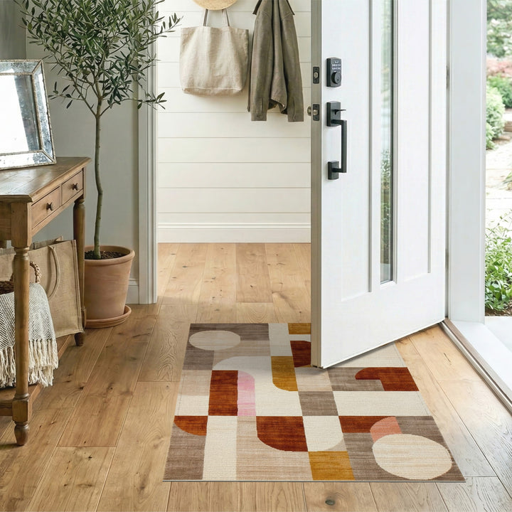Brown and Tan Abstract Geometric Brown and Tan Area Rug
