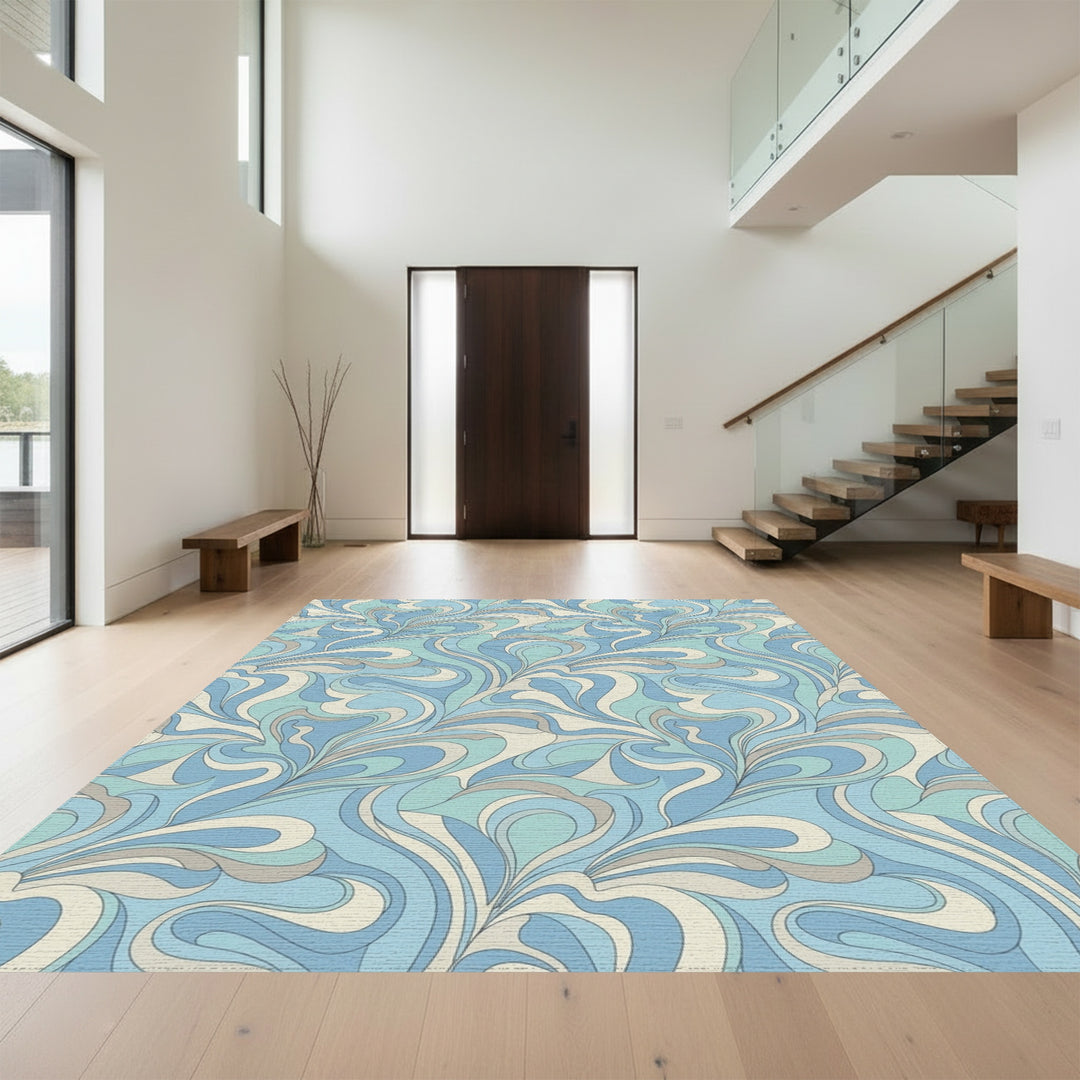 Retro Blue Swirl Abstract Rug