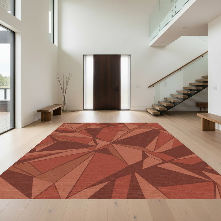 Terracotta Geometric Crystal Facets Rug