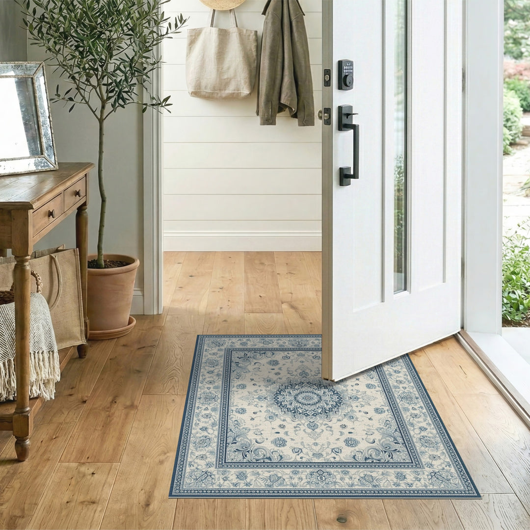 Traditional Persian Blue Floral Persian Medallion Area Rug