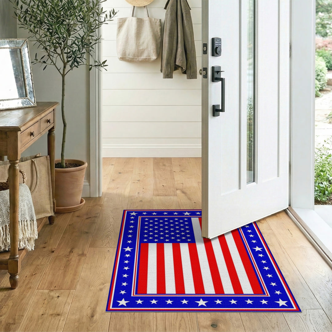 Geometric Modern Patriotic American Flag Area Rug