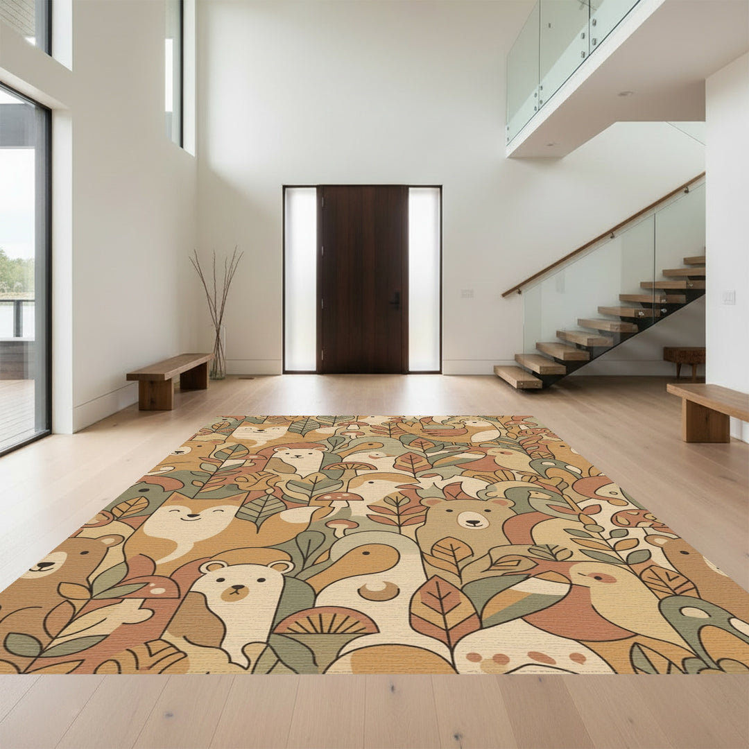 Woodland Animals Autumn Foliage Art Rug