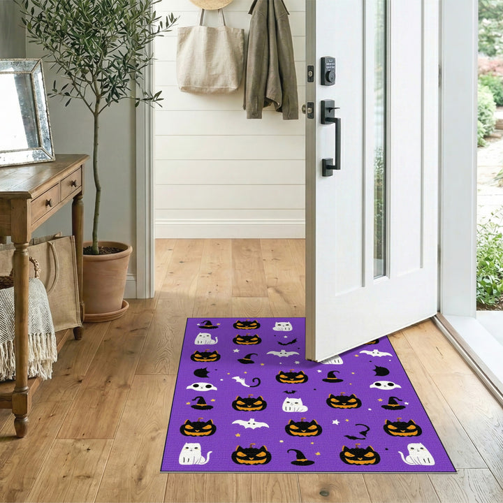 Purple Halloween Cats and Pumpkins Area Rug