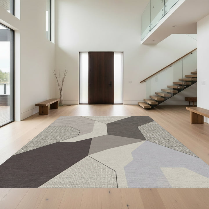 Neutral Toned Geometric Interlocking Shapes Rug