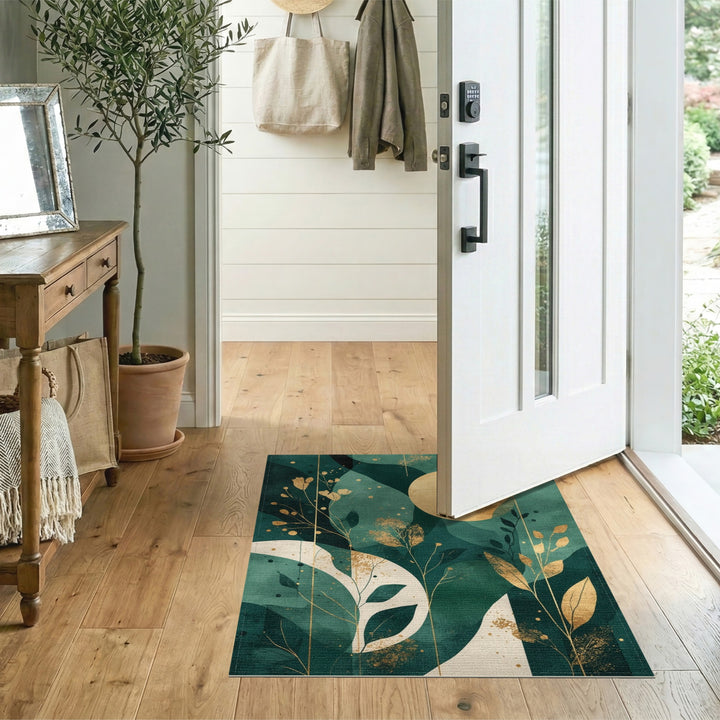 Teal Gold Abstract Circle Area Rug