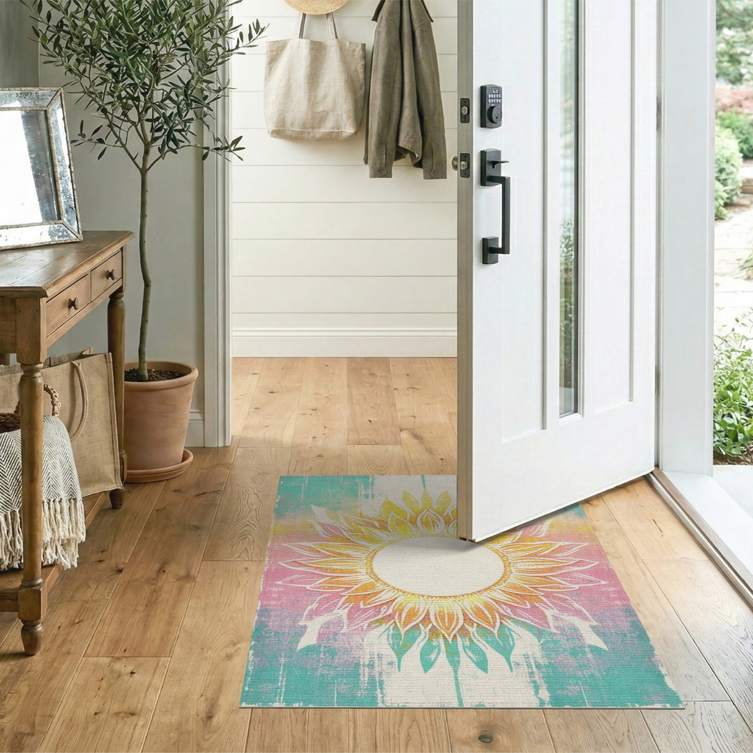 Vibrant Sunflower Distressed Vintage Rug