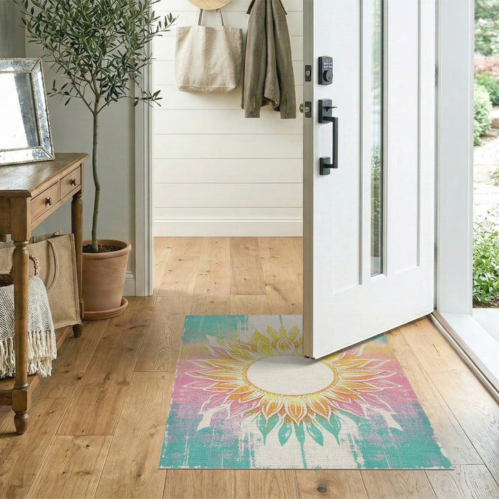 Vibrant Sunflower Distressed Vintage Rug