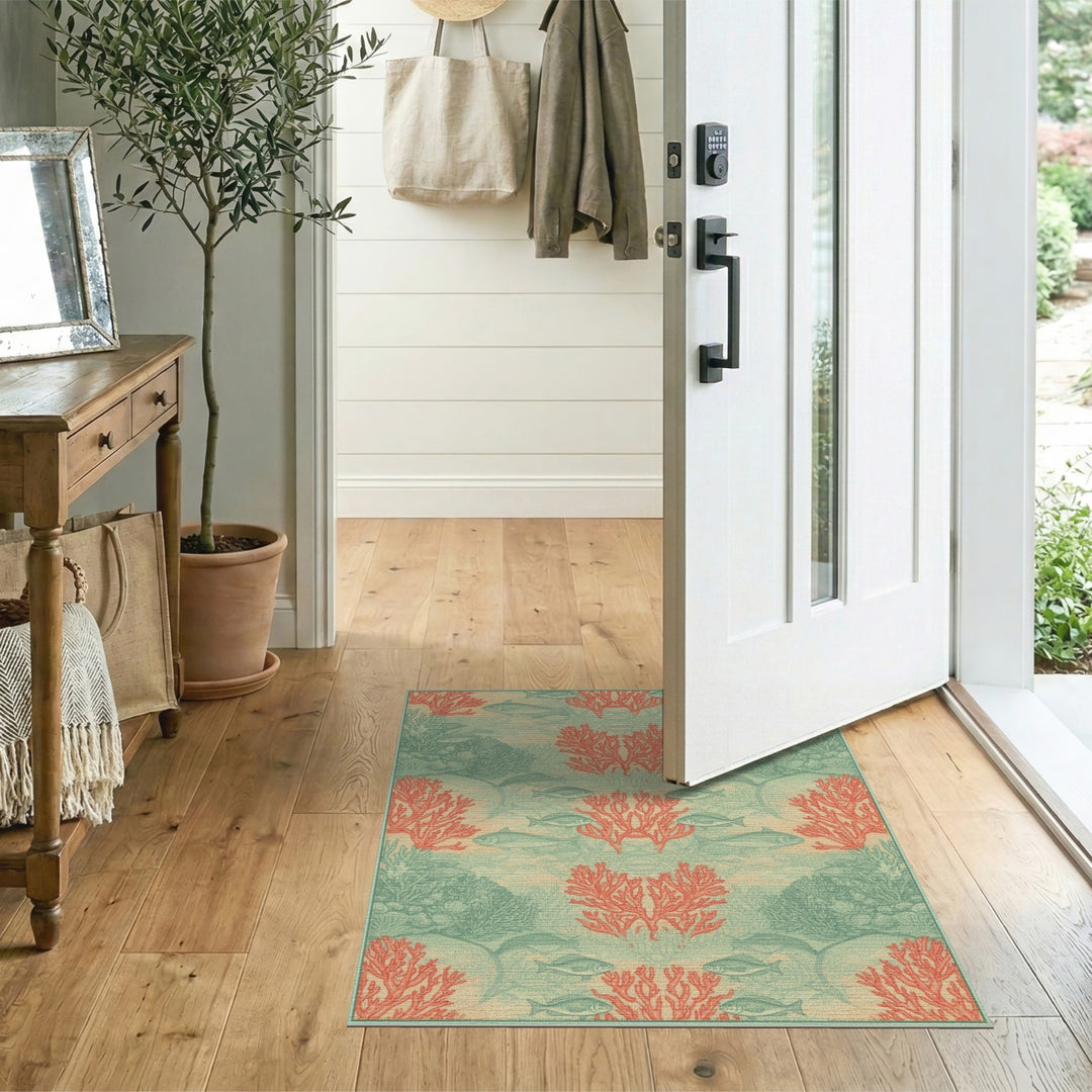Red Coral Reef Fish Coastal Area Rug