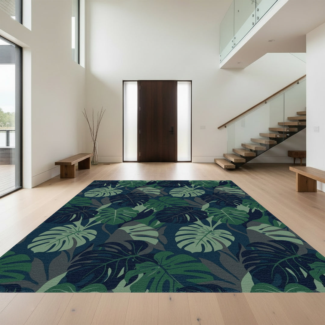 Deep Forest Monstera Leaf Arrangement Rug