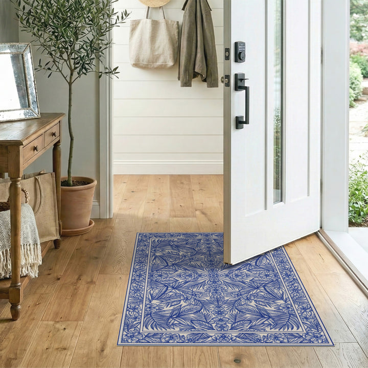 Blue Floral Vintage Washable Area Rug