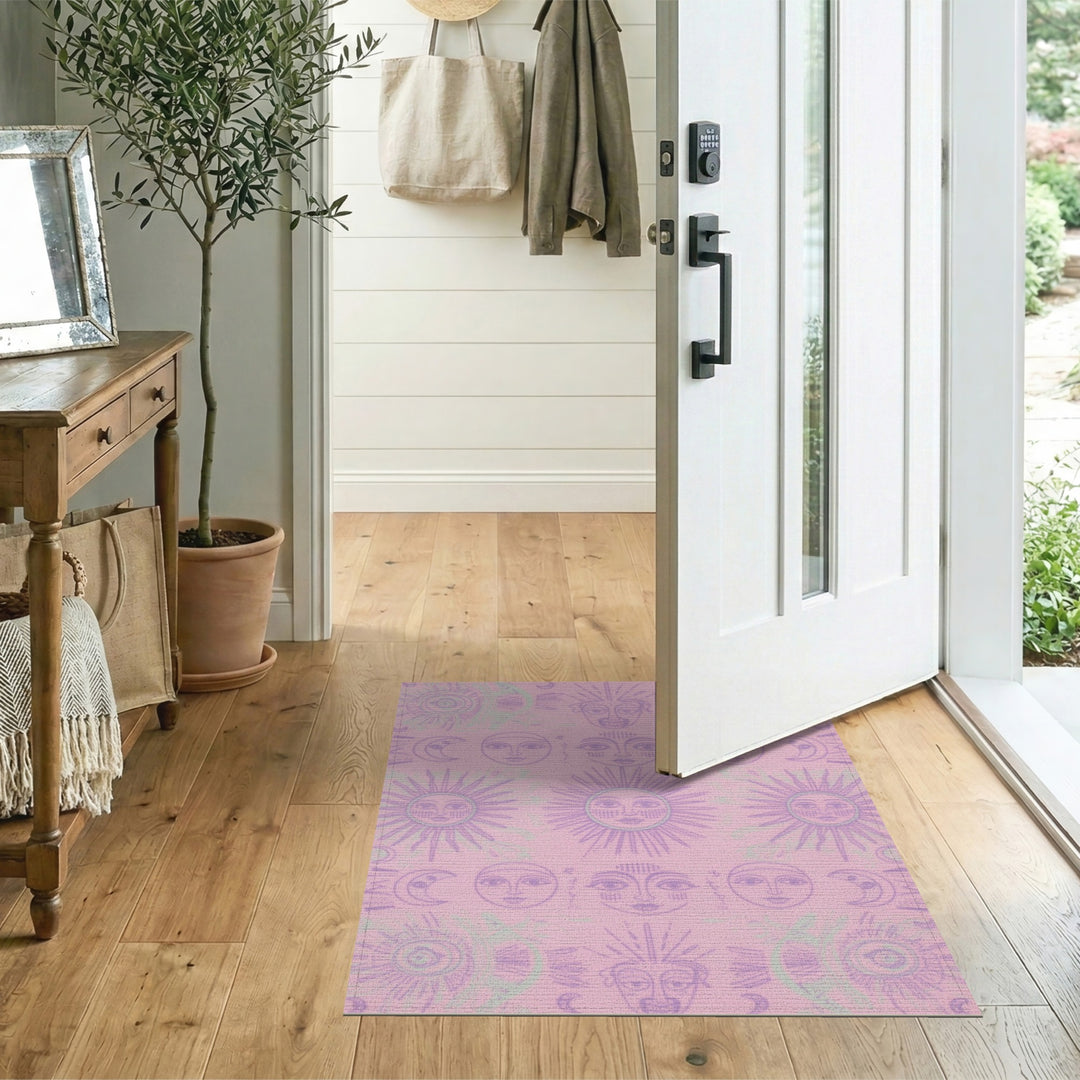 Pink Celestial Sun Moon Boho Area Rug