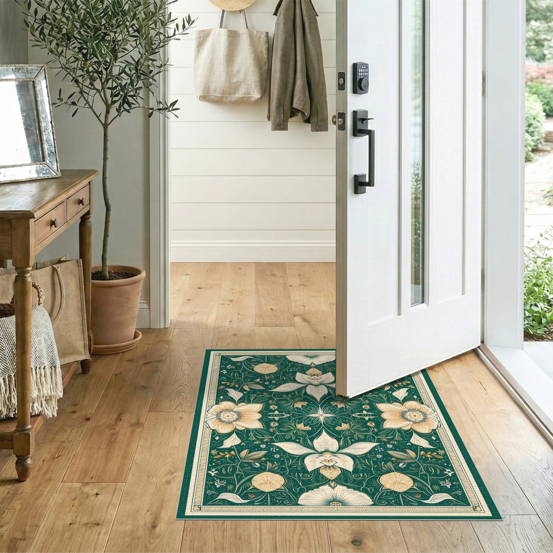 Green Floral Vintage Area Rug