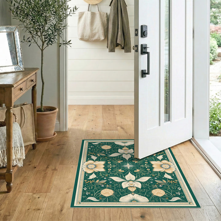 Green Floral Vintage Area Rug