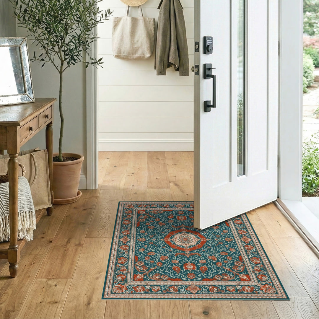 Blue and Teal Red Persian Medallion Area Rug