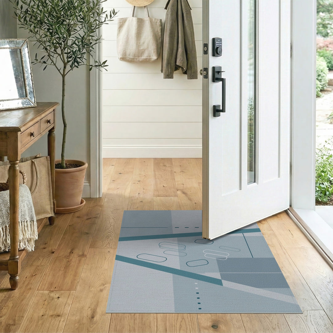 Modern Geometric Teal Area Rug