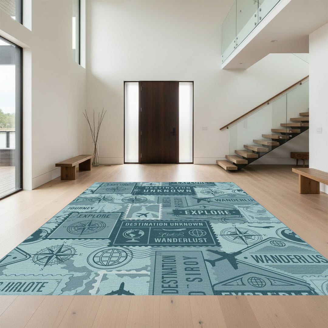 Vintage Travel Stamp Collage Rug