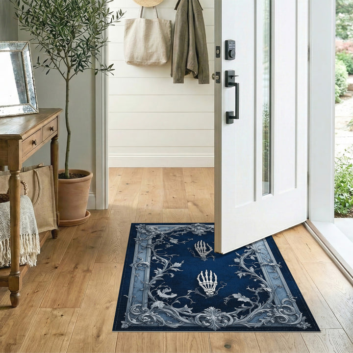 Blue Ornate Skeleton Hands Vintage Rug