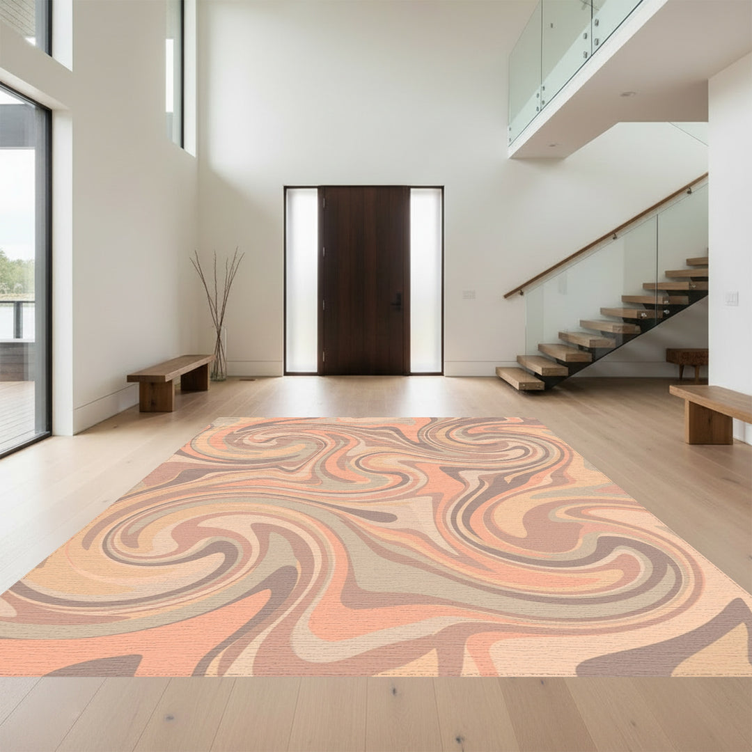 Peachy Swirl Marble Abstract Rug
