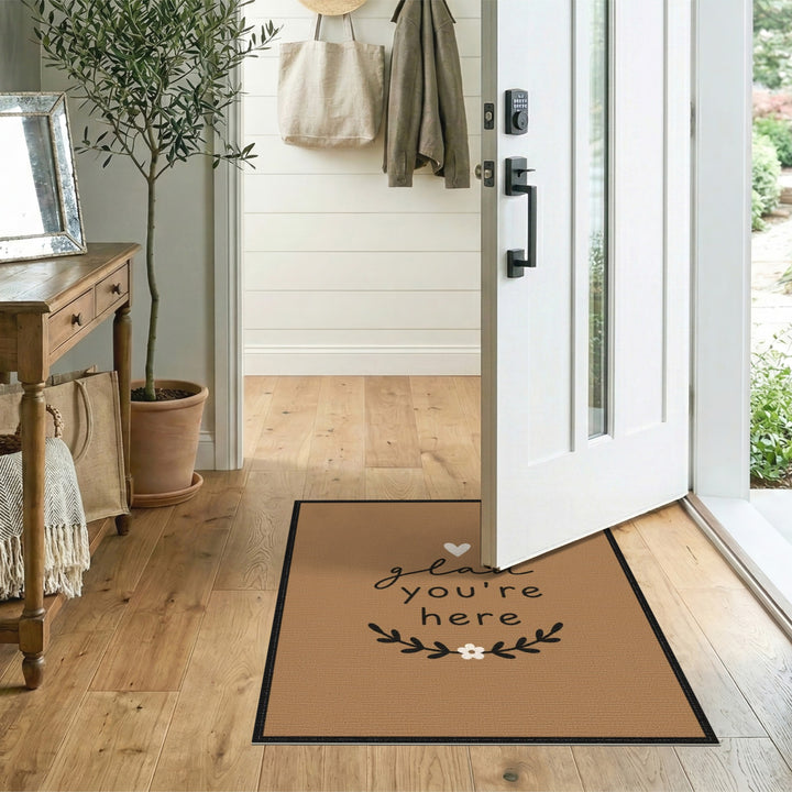 Glad You're Here Brown Welcome Area Rug