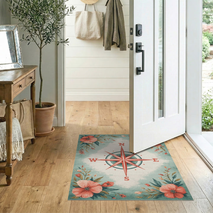 Vintage Floral Compass Area Rug