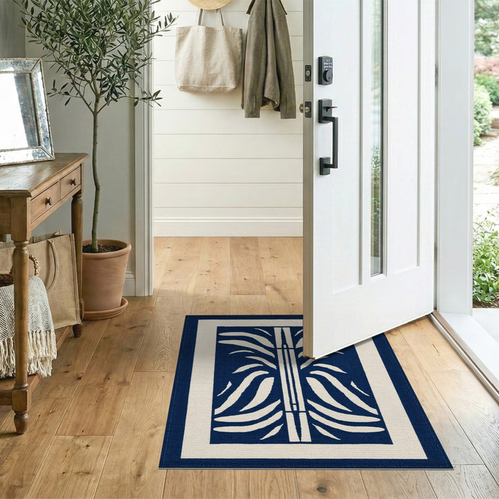 Navy Blue Geometric Leaf Area Rug