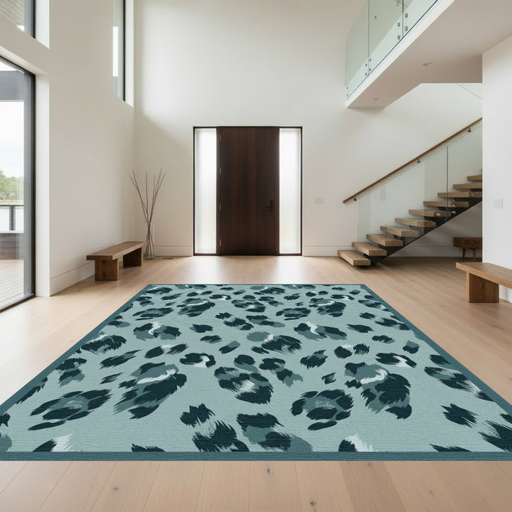 Teal Dusty Leopard Spots Rug