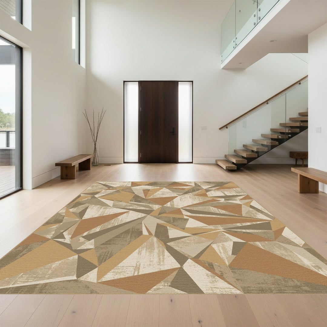 Earthy Tones Abstract Geometric Polygon Rug