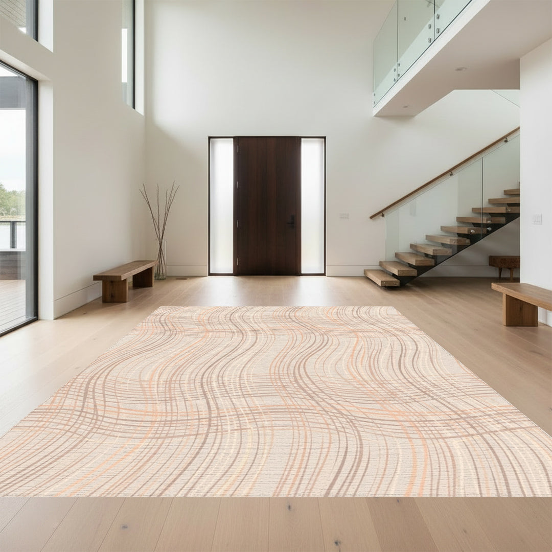 Soft Peach Tan Wavy Stripe Rug