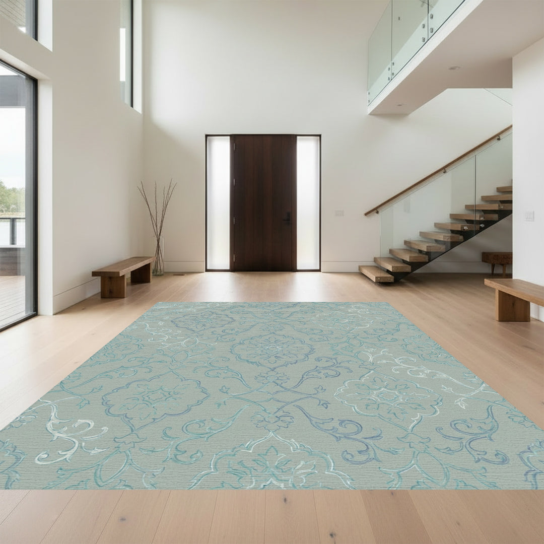 Aqua Gray Baroque Medallion Rug