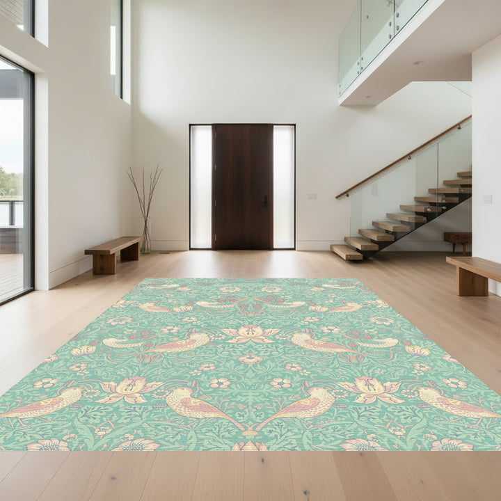 Pastel Birds Strawberry Garden Rug