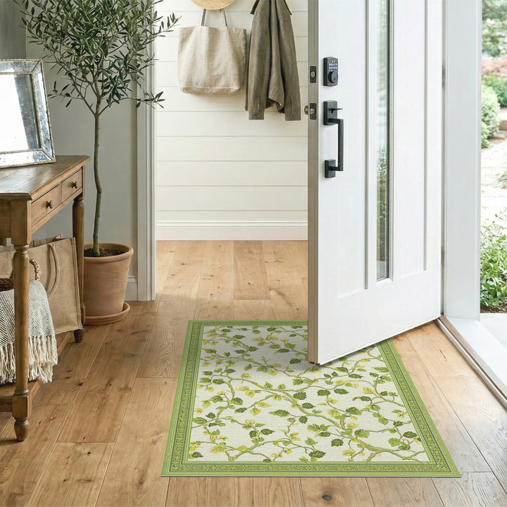 Green Vine Floral Washable Area Rug