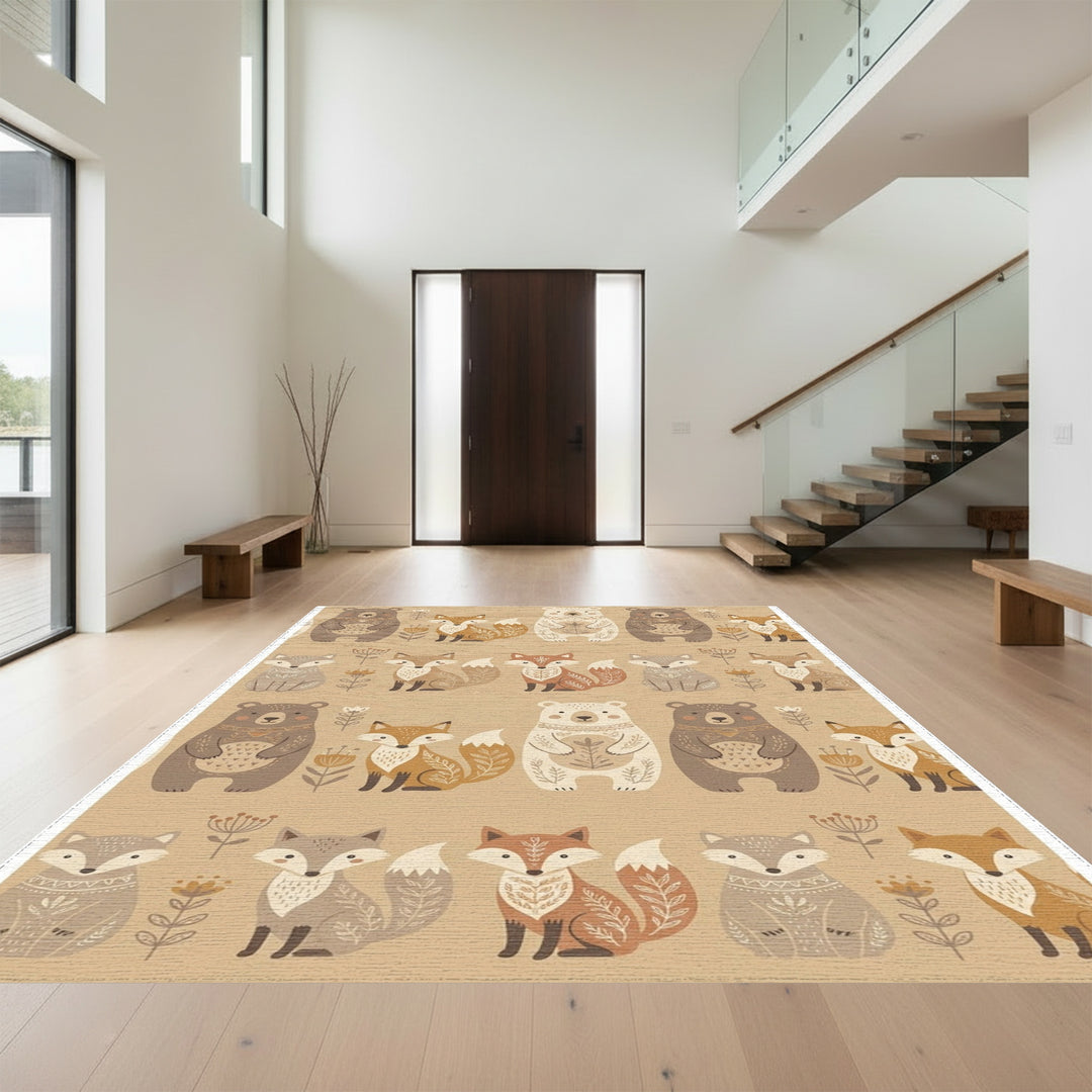 Woodland Friends Nature Folk Art Rug