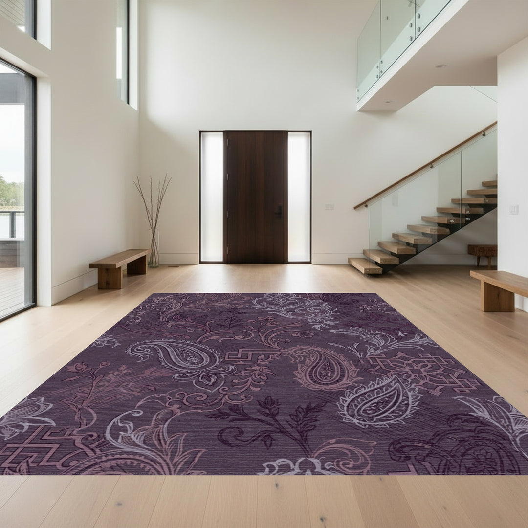 Deep Plum Paisley Floral Medallion Collage Rug